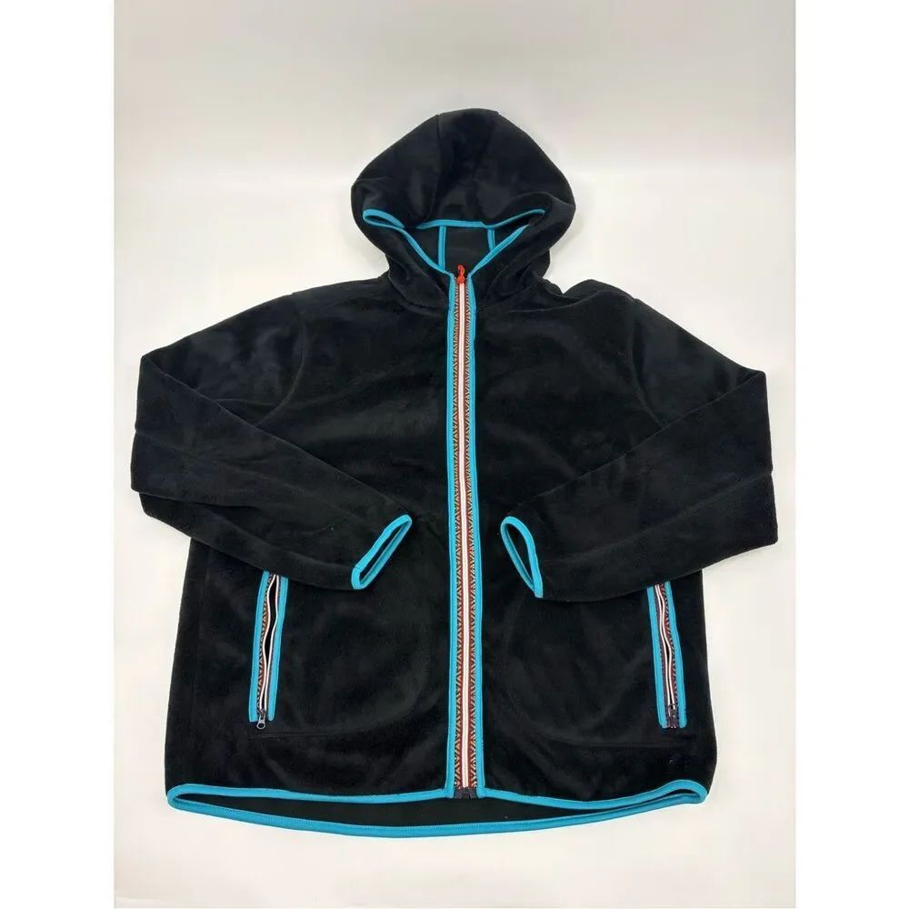 Urban outfitters | koto | Black Fleece Hooded Jacket with Turquoise Trim